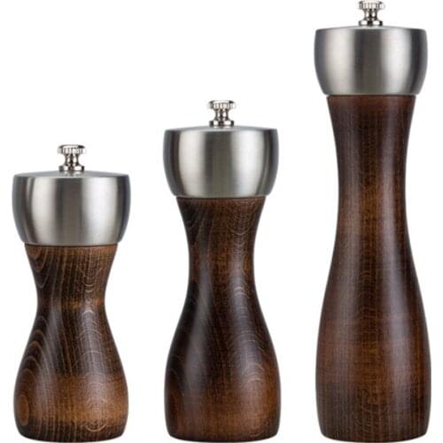 Portable Wooden Salt Pepper Grinder Mill with Adjustable Grinder Stainless Steel Manual Spice Shakers Kitchen Cooking Tools