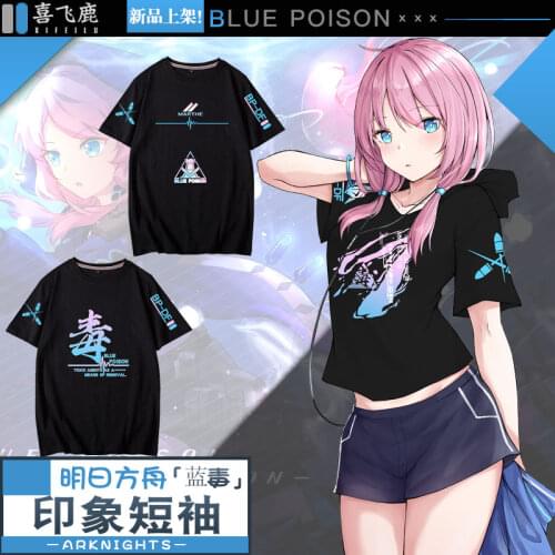 Anime Arknights Blue Poison Casual Short Sleeve T-Shirt Cosplay Costume Game Men Women Student Summer New Unisex Loose Tee Tops