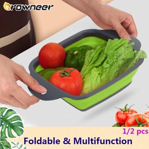 1/2 Pc Food Grade Silicone Foldable Drain Basket Multifunction Water Washing Filter Fruit Vegetable Storage Colander with Handle