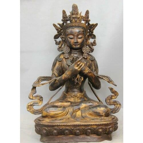 Tibet Buddhism Bronze Copper Temple Amitayus Longevity Buddha Bodhisattva Statue