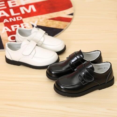 Boys leather shoes leather children show shoes flower girl students black single shoes soft bottom white England autumn and wint