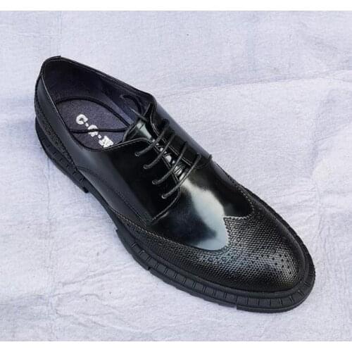 New round toe breathable high-top classics genuine leather formal wedding mens shoes lace up carved men shoes business shoes
