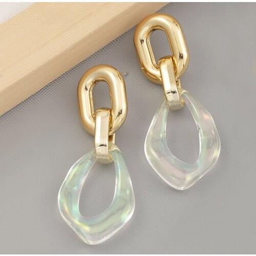 Vintage Simple Link Chain Resin Earrings for Women Color Arcylic Chunky Cuban Linked Chain Long Dangle Earrings Retro Jewelry