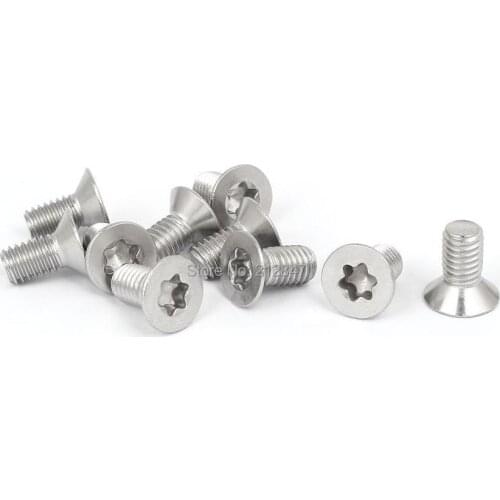 M6 x 12mm 316 Stainless Steel Flat Torx Head Machine Screw Silver Tone 10pcs