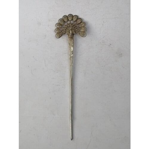 YIZHU CULTUER ART Collection Old Chinese Tibet Silver Hand-made Phenix Hairpin Hair Decoration