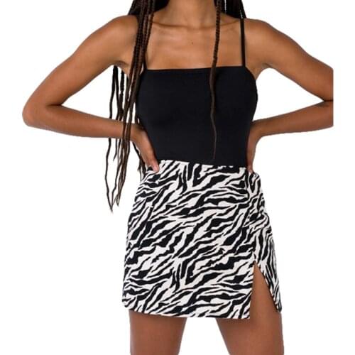 Women Skirt Leopard Zebra Snakeskin Printed High Waist Cotton Blend Elegant Fashion Split Mini Pencil Skirt