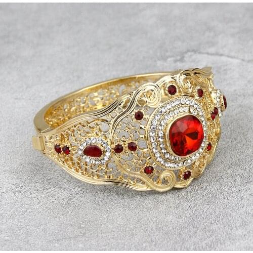 Sunspicems Gold Color Women Bangle Flower Cuff Bracelet Morocco Crystal Jewelry African Bridal Bijoux Gift