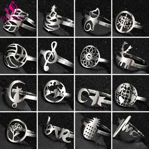 Female Little Moon Cat Adjustable Ring Silver Color Engagement Ring Retro Stainless Steel Wedding Jewelry Steampunk 2020 Trend