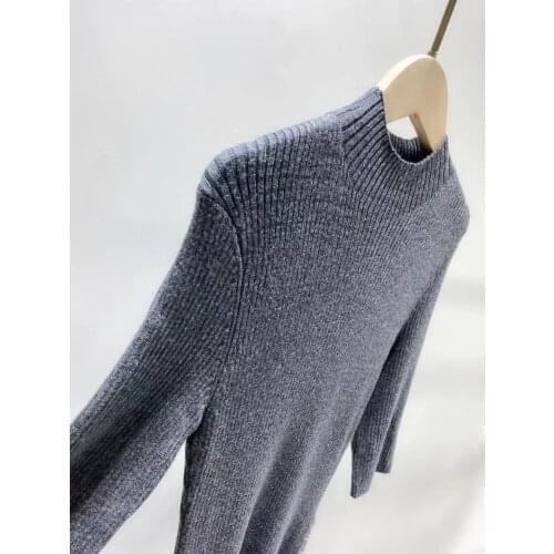 Turtleneck Women Gray Knit Mini Dress New 2021 Autumn Double Side Slit Half Sleeve Ladies Slim Robe with Ring Decoration Female