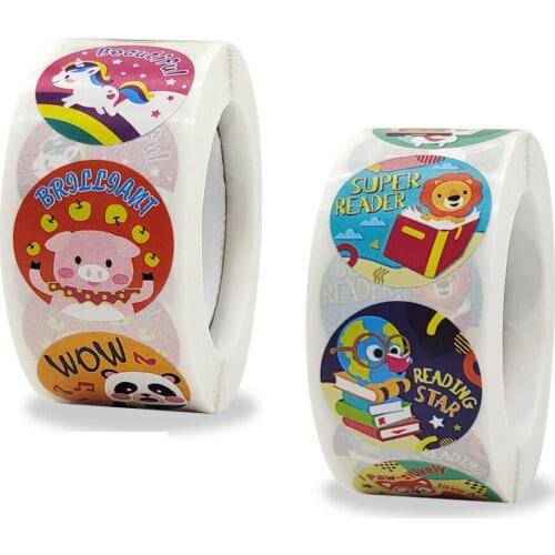 25mm Encouragement Stickers Cartoon Animals Well Done Super Job Wow Stationary Stickers Kids Toys Reward Embrave Gift