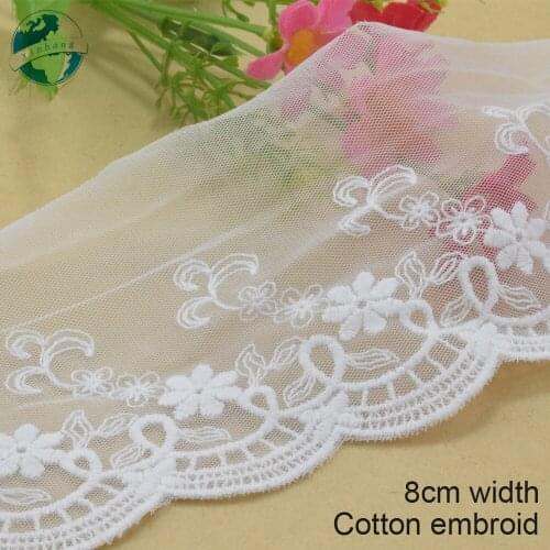 3yard 8cm wide Cotton embroid lace sewing ribbon guipure lace african lace fabric trim warp knitting DIY Garment Accessorie#3063