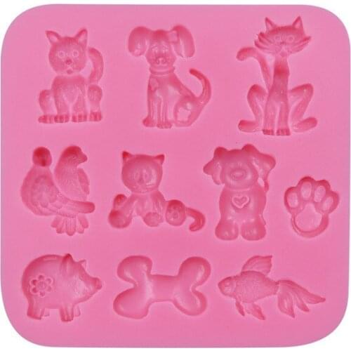 3D Cartoon Animal Dog Bone Shape Animal Cat Sugar Cake Mould Silicone Mould Baking Tool Kids Birthday Chirstmas Gift