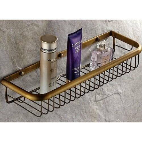 450mm Vintage Retro Antique brass Wall Mounted Bathroom Shower Shelf Storage Basket Bathroom Accessory mba031