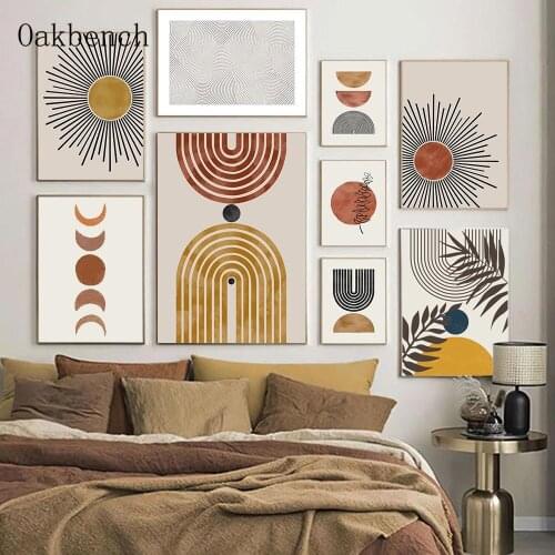 Abstract Poster Sun Rainbow Wall Art Prints Leaf Posters Line Geometry Canvas Painting Modern Wall Pictures Home Decoration