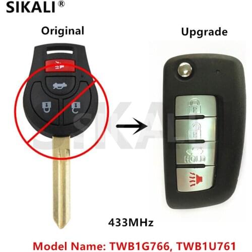 SIKALI Remote Key Upgraded for NISSAN 433MHz March Qashqai Sunny Sylphy Tiida X-Trail with ID46 Chip Car Door Lock