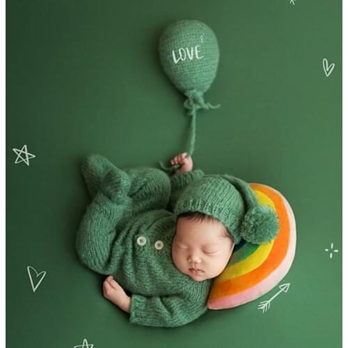 Dvotinst Newborn Photography Props Green Balloon Outfits Hat Knit Theme Set Fotografia Accessories Studio Shooting Photo Props