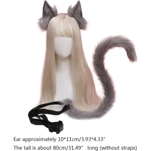 F3MD Anime Cosplay Props Cat Ears and Tail Set Plush Furry Animal Ears Hairhoop Carnival Party Costume Fancy Dress Xmas