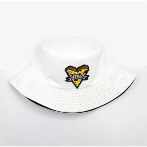 2021 Geometric Pizza Embroidery Cotton Bucket Hat Fisherman Hat Outdoor Travel Hat Sun Cap Hats for Men and Women 358
