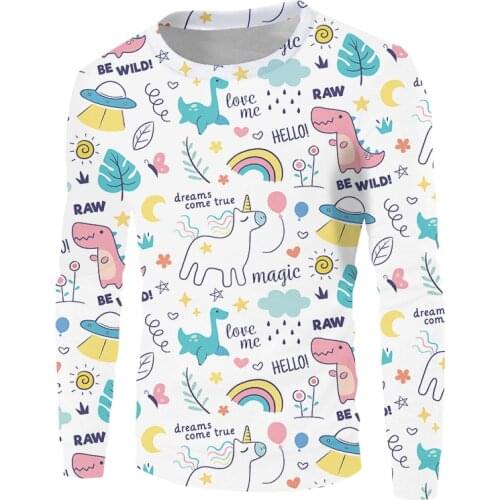 OGKB Dinosaur Patterning Sweatshirt Autumn Teen Animal Long Sleeve Sweat Shirts Costumes Funny Casual Harajuku Pullover Clothing