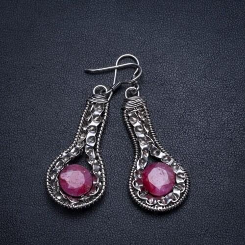 Natural Cherry Ruby Handmade Indian 925 Sterling Silver Earrings 2" T5067