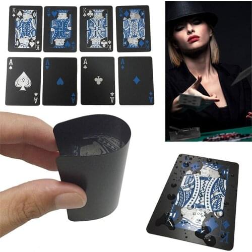 Quality Waterproof PVC Plastic Playing Cards Set Trend 54pcs Deck Poker Classic Magic Tricks Tool Pure Black Magic Box-packed