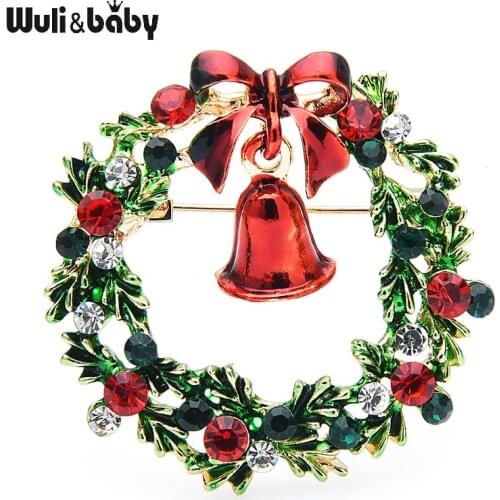 Wuli&baby Classic Enamel Wreach Bell Brooches Women Men Flower Christmas Brooch Pins