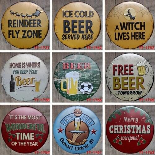 30X30CM/round plates antique retro metal tin signs merry christmas halloween beer Iron painting poster vintage home wall plaque