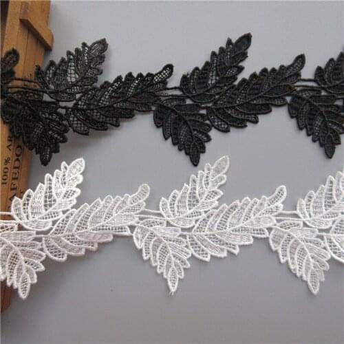 14Yards White Black Red Crochet Polyester Leaves Embroidered Lace Trim Ribbon African Style Decorative Embroidery Applique