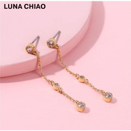 LUNA CHIAO Fashion Jewelry Delicate Long Stud for girls Korea Design Zircon Crystal Stud