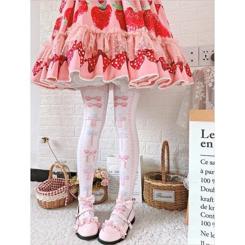 Sweet Kawaii Soft Girl Bowtie Printed Over Knee Stocking Velvet Lolita Princess Sweet Harajuku Harajuku Thigh high Socks Spring