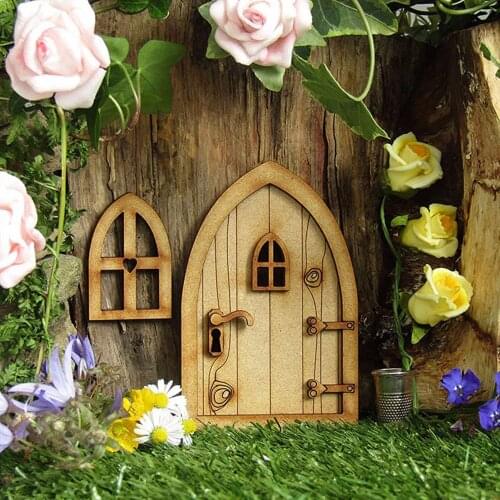 Miniature Fairy Gnome Window Door Elf Home For Yard Art Garden Sculpture Fairy Garden Statues Decor Outdoor