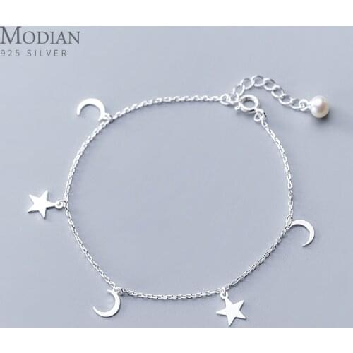 Modian New 925 Sterling Silver Lovely Mini Star Moon Bracelet or Anklet fit Women Minimalism Style Fine Jewelry Friendship Gift