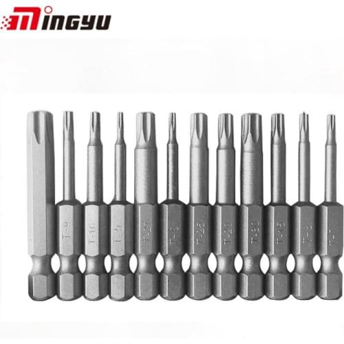 12pcs 50mm Long Torx Bit Set 1/4 Inch Hex Shank T5 T6 T7 T8 T9 T10 T15 T20 T25 T27 T30 T40 Electric Screwdriver Bit Set