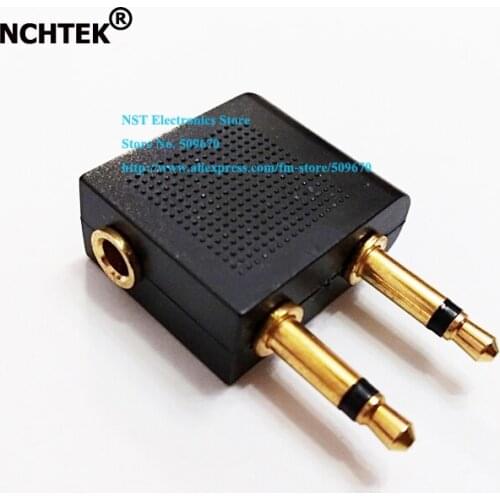 NCHTEK AIRLINE HEADPHONE PLUG ADAPTER/Airline Adapter 3.5MM Female Jack to Dual prong 3.5MM Mono Jack (Gold)/Free shipping/50PCS