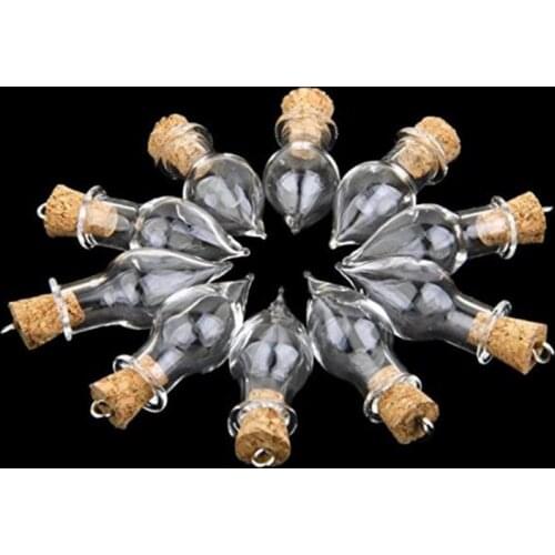 Cheap 10pcs/Set Tiny Rain Drop Small Glass Bottles Jars With Cork Diy Necklace Pendant Tiny Glass Bottle Jar for Deco MS060