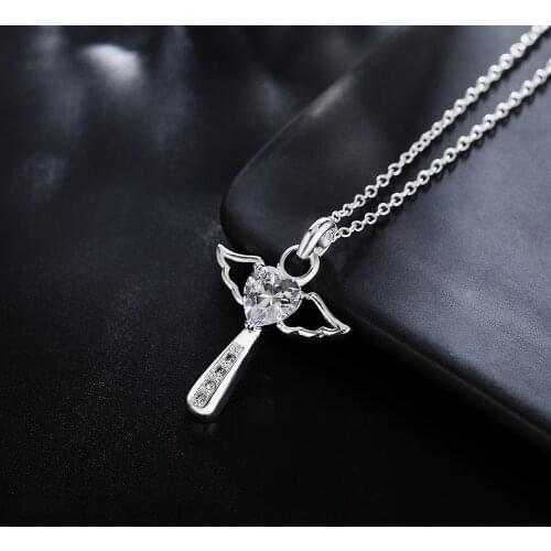 Fashion brand 925 Sterling Silver Necklace For Women luxury Wedding Jewelry angel crystal cross pendants chain neckalce
