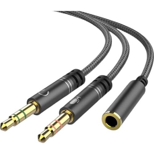 Durable Earphone Splitter for Computer Mic Headphone Extension Cable Cord Stereo Extension Adapter