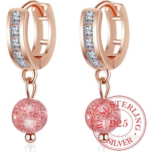 100% 925 Sterling Silver Natural Strawberry Crystal Stud Earrings For Women 2020 Korean Kids Female pendientes mujer moda
