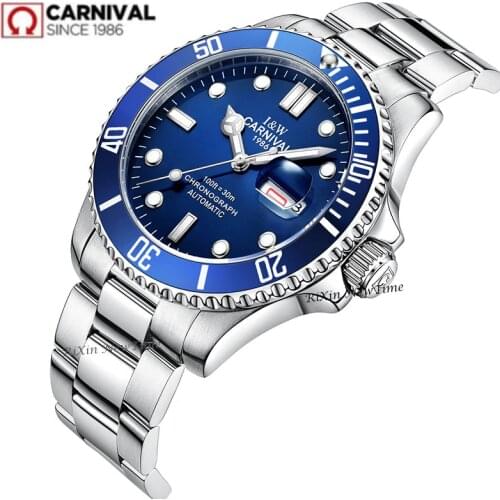 Switzerland Carnival mens watches top brand luxury automatic mechanical wrist watches full steel military diving sports clocks