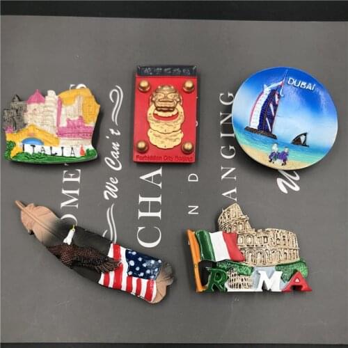 Tourist souvenir kitchen decoration Italy Venice USA dubai Beijing resin magnetic refrigerator paste characteristics small gifts