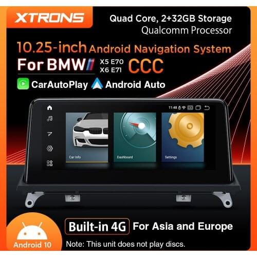 XTRONS 10.25'' Android 10.0 Quad-Core Qualcomm Original Car Radio CD Player GPS For BMW X5 E70 X6 E71 2007-2010 CCC 4G Module