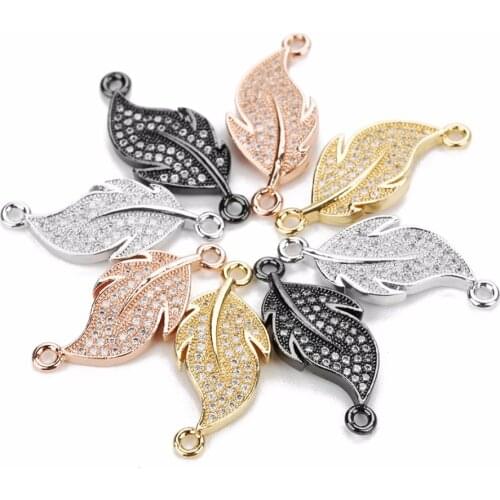 LOULEUR Party Jewelry Charm Women Copper Zircon Connectors Leaves Fashion Design CZ Coonector for DIY Jewelry Making
