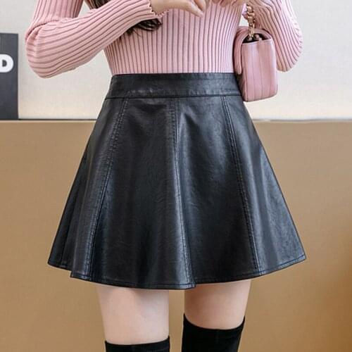 2021 Autumn Winter PU Leather Skirts Women Streetwear High Waist A-Line Mini Skirts Plus Size Black Skirts jupe femme