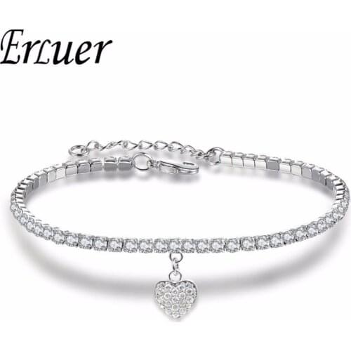 ERLUER Fashion Heart Pendant Charm Bracelet For Women Girl Silver Color Crystal Zircon Claw Chains Link Bracelets Jewelry Gift