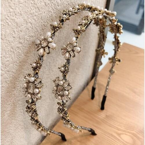 MOGAKU Elegant Flower Crystal Headpiece Pearl Hair Jewelry for Women Palace Style Headbands Party Prom Girls Hair Accessories