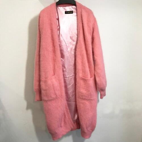 Women Long Natural Real Mink Cashmere Sweater Street Cardigans with Lining Multi Colors Customize Keep Warm Xlong Dress tbsr753