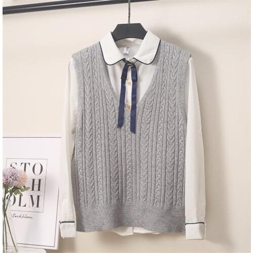 Women V-Neck Solid Knitted Sweater Vest Spring Autumn Oversized Waistcoat Sleeveless Outwear Preppy Style Vests Female