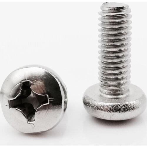 1/25pcs M3 M4 M5 M6 M8 GB818-85 A2-70 304 Stainless Steel Cross Phillips Pan Round Head Screw Bolt Length=3-100mm