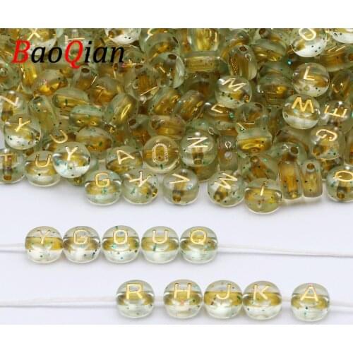 100/200/300/400/500pcs Transparent Starry Sky Acrylic Golden Letter Loose Beads For Jewelry Making Handmade Bracelet Necklace