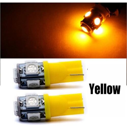 2PCS Yellow T10 Wedge 5050 5SMD LED Lights Interior Bulbs W5W 194 168 2825